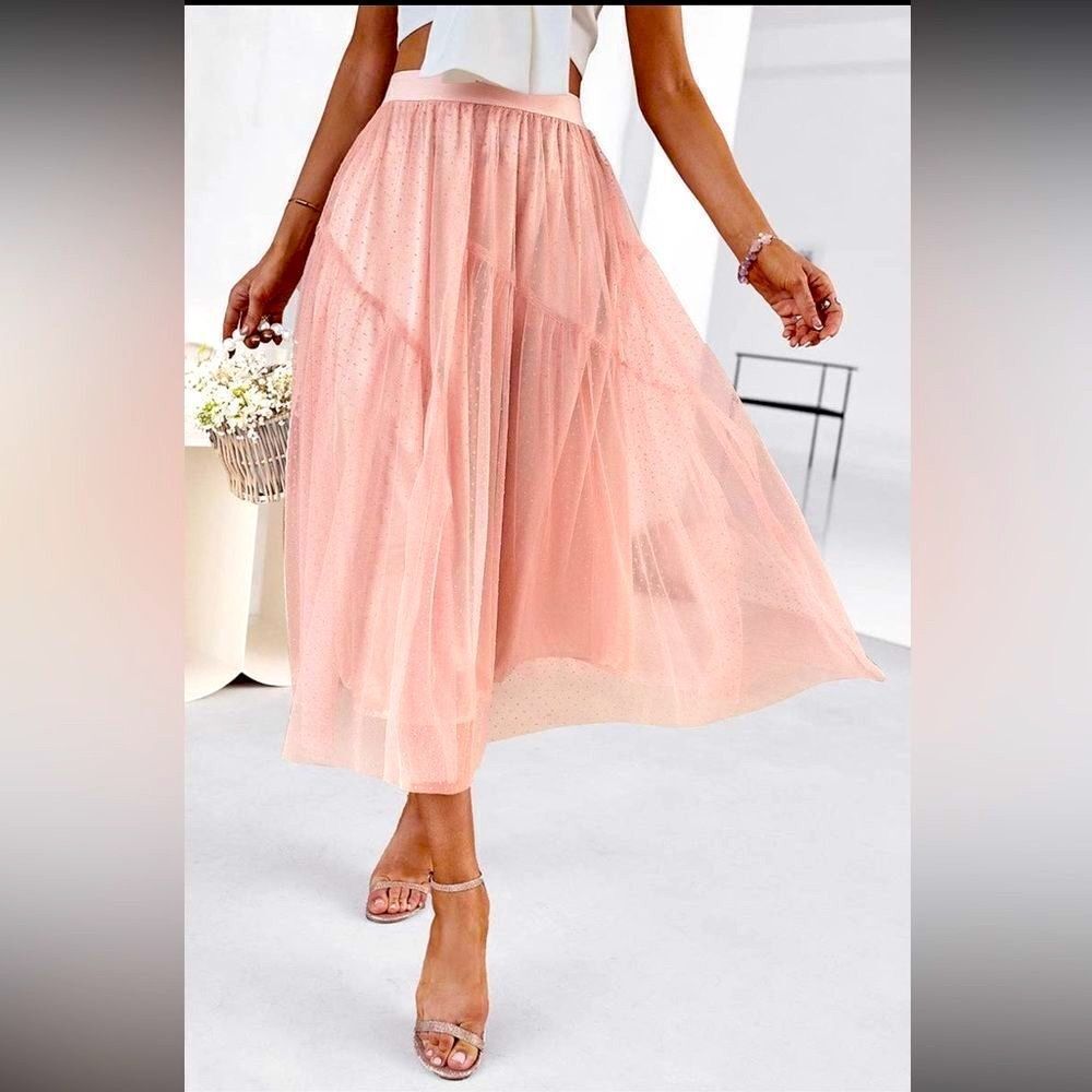 A-Line Pink Layered Skirt - Picture 4 of 6
